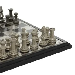Kirkland's Home Black And Gray Beveled Board Aluminum Chess Set- Statues & Figurines