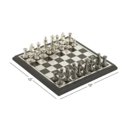 Kirkland's Home Black And Gray Beveled Board Aluminum Chess Set- Statues & Figurines