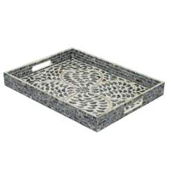 Kirkland's Home Black And Ivory Mosaic Capiz Shell Tray- Decorative Trays