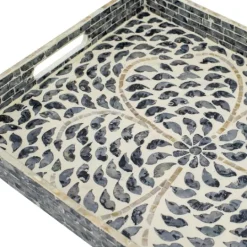 Kirkland's Home Black And Ivory Mosaic Capiz Shell Tray- Decorative Trays