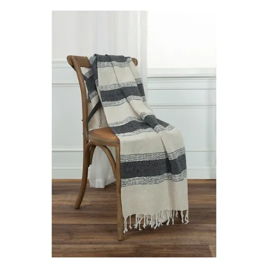 Kirkland's Home Black And Natural Colorblock Chevron Throw- Blankets & Throws