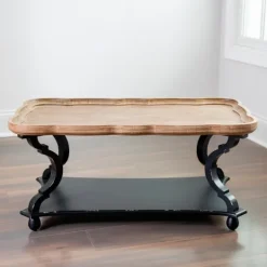 Kirkland's Home Black And Natural Corina Scalloped Coffee Table- Coffee Tables