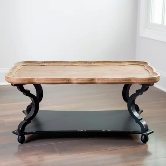 Kirkland's Home Black And Natural Corina Scalloped Coffee Table- Coffee Tables