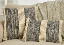 Kirkland's Home Black And Natural Pom Pom Stripe Lumbar Pillow- Pillows