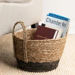 Kirkland's Home Black And Natural Rattan Woven Baskets, Set Of 2- Baskets & Boxes