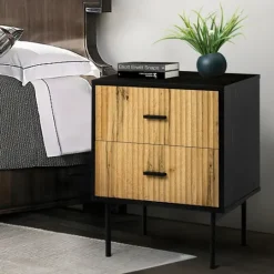 Kirkland's Home Black And Natural Wood 2-Drawer Nightstand- Nightstands