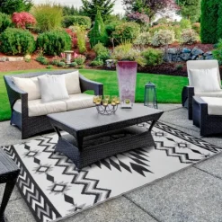Kirkland's Home Black And White Aztec Outdoor Area Rug, 4X6- Outdoor Rugs