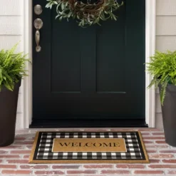 Kirkland's Home Black And White Buffalo Check Welcome Doormat- Doormats