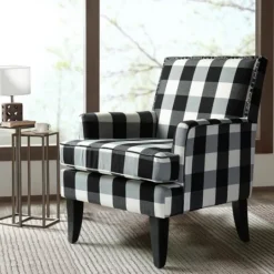 Kirkland's Home Black And White Buffalo Check Armchair- Accent Chairs