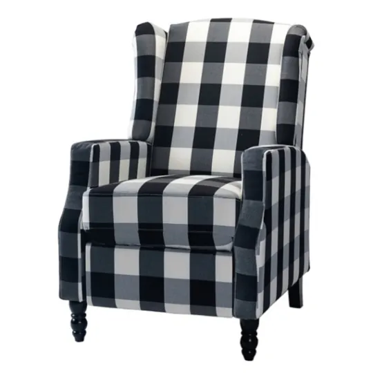 Kirkland's Home Black And White Buffalo Check Wingback Recliner- Accent Chairs