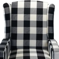 Kirkland's Home Black And White Buffalo Check Wingback Recliner- Accent Chairs