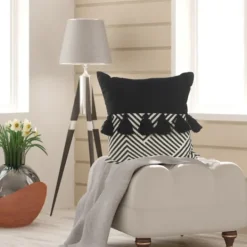 Kirkland's Home Black And White Chevron Pillow With Tassels- Pillows