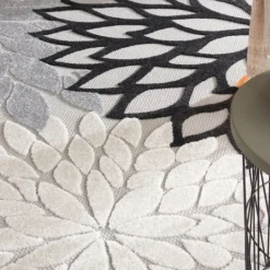 Kirkland's Home Black And White Floral Outdoor Area Rug, 7X10- Outdoor Rugs