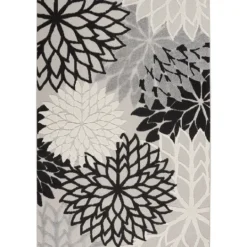 Kirkland's Home Black And White Floral Outdoor Area Rug, 5X7- Outdoor Rugs