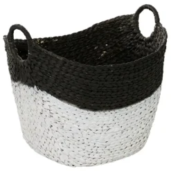 Kirkland's Home Black And White Seagrass Ring Handle Basket- Baskets & Boxes