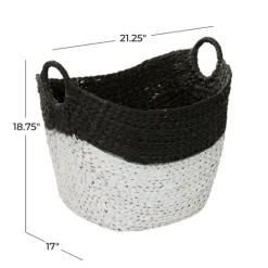 Kirkland's Home Black And White Seagrass Ring Handle Basket- Baskets & Boxes