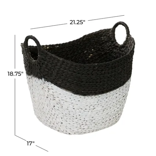 Kirkland's Home Black And White Seagrass Ring Handle Basket- Baskets & Boxes