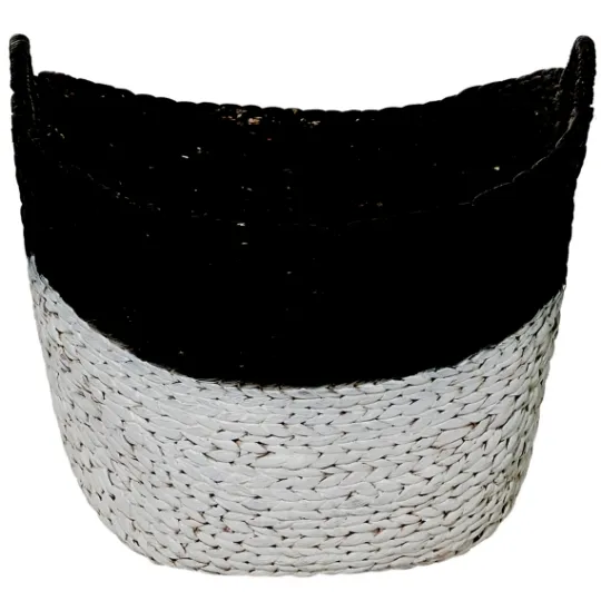 Kirkland's Home Black And White Seagrass Ring Handle Basket- Baskets & Boxes