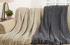 Kirkland's Home Black And White Stitched Cotton Throw- Blankets & Throws
