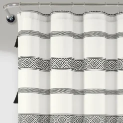 Kirkland's Home Black And White Striped Boho Shower Curtain- Shower Curtains