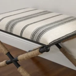 Kirkland's Home Black And White Striped Upholstered Ottoman- Benches & Ottomans