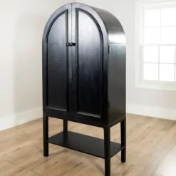 Kirkland's Home Black Arch Wood Bar Cabinet- Cabinets & Sideboards