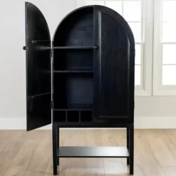 Kirkland's Home Black Arch Wood Bar Cabinet- Cabinets & Sideboards