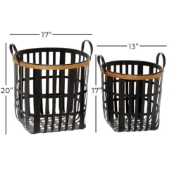 Kirkland's Home Black Bamboo Metal Woven Baskets, Set Of 2- Baskets & Boxes