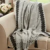 Kirkland's Home Black Banded Tassel Edge Throw- Blankets & Throws