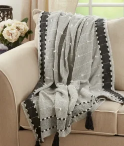 Kirkland's Home Black Banded Tassel Edge Throw- Blankets & Throws