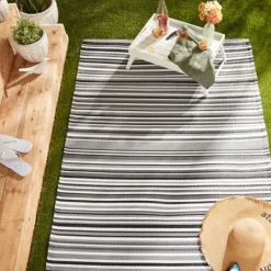 Kirkland's Home Black Barcode Stripe Outdoor Area Rug, 4X6- Outdoor Rugs