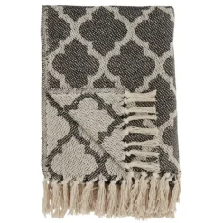 Kirkland's Home Black Beige Fringe Geometric Throw Blanket- Blankets & Throws