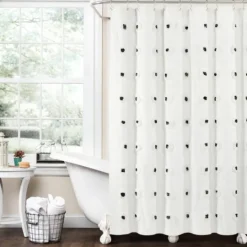 Kirkland's Home Black Boho Tufted Circles Shower Curtain- Shower Curtains