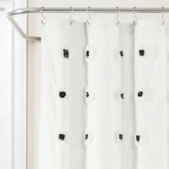 Kirkland's Home Black Boho Tufted Circles Shower Curtain- Shower Curtains