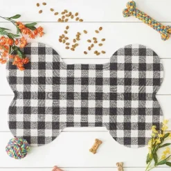 Kirkland's Home Black Buffalo Check Bone Pet Bowl Mat- Kitchen & Floor Mats