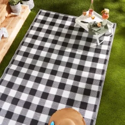 Kirkland's Home Black Buffalo Check Indoor/Outdoor Area Rug, 5X8- Outdoor Rugs