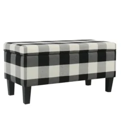 Kirkland's Home Black Buffalo Check Storage Bench- Benches & Ottomans