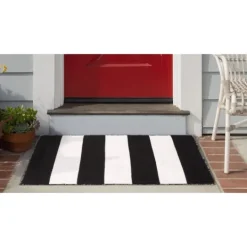 Kirkland's Home Black Cabana Stripe Indoor/Outdoor Scatter Rug- Outdoor Rugs