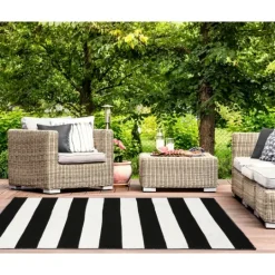 Kirkland's Home Black Cabana Stripe Indoor/Outdoor Area Rug, 3X5- Outdoor Rugs