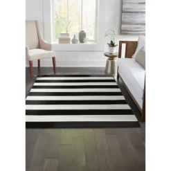 Kirkland's Home Black Cabana Stripe Indoor/Outdoor Area Rug, 3X5- Outdoor Rugs