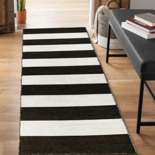 Kirkland's Home Black Cabana Stripe Indoor/Outdoor Runner, 2X8- Outdoor Rugs