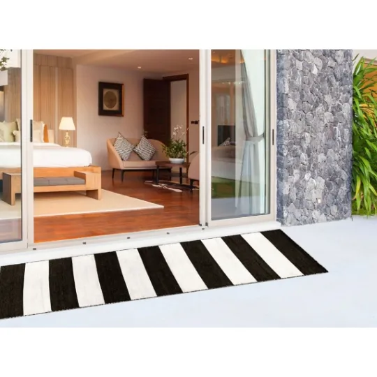 Kirkland's Home Black Cabana Stripe Indoor/Outdoor Runner, 2X8- Outdoor Rugs