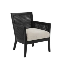 Kirkland's Home Black Cane Cushioned Accent Chair- Accent Chairs