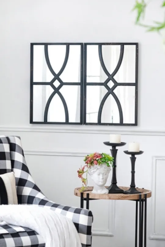 Kirkland's Home Black Carved Wooden Frame Wall Mirrors, Set Of 2- Decorative Mirrors