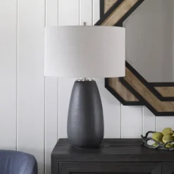 Kirkland's Home Black Ceramic Gridline Table Lamp- Table Lamps