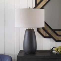 Kirkland's Home Black Ceramic Gridline Table Lamp- Table Lamps