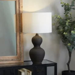 Kirkland's Home Black Ceramic Hourglass Simple Large Table Lamp- Table Lamps
