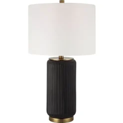 Kirkland's Home Black Ceramic Ribbed Table Lamp- Table Lamps