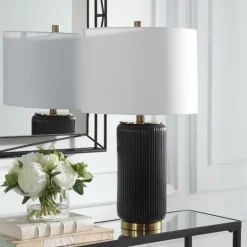 Kirkland's Home Black Ceramic Ribbed Table Lamp- Table Lamps