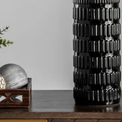 Kirkland's Home Black Ceramic Stacked Lines Table Lamp- Table Lamps